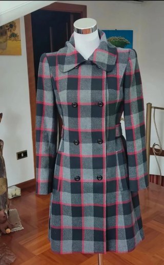 Cappotto donna Cavalli scozzese nero, grigio, ross