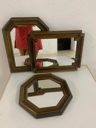 Conjunto 3 Espejos Vintage Madera y Cristal