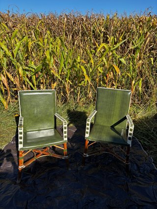 Sillones vintage bambú y polipiel verde