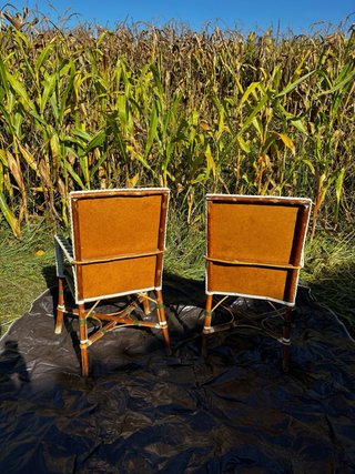 Sillones vintage bambú y polipiel verde