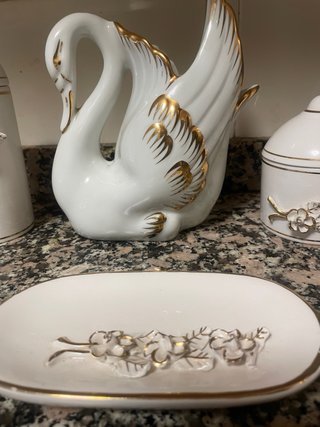 Lote Porcelana Vintage Cisne y Piezas Doradas