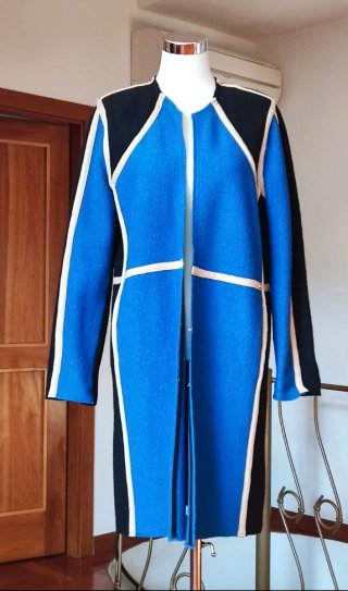 Cappotto donna lana blu e nero. Elisabetta Franchi