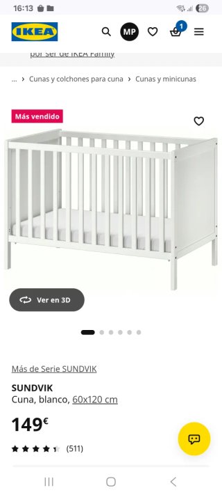 Cuna Sundvik  Marrón y/ o Colchón Mattrex 120x60