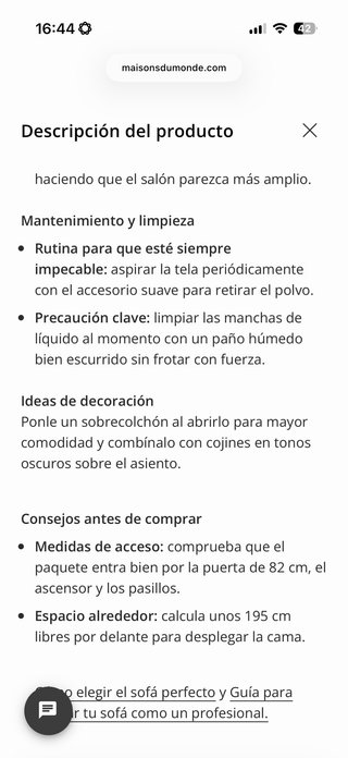 Sofá Cama 2 Plazas Maison du Monde Beige