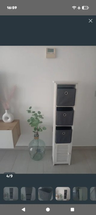 Estantería blanca con 3 cajones de tela y puerta