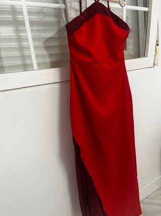 Vestido fiesta invitada rojo y morado