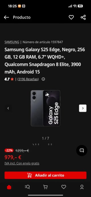 Samsung Galaxy S25 Edge 256GB Negro