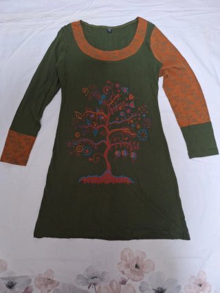 Vestido verde y naranja manga larga