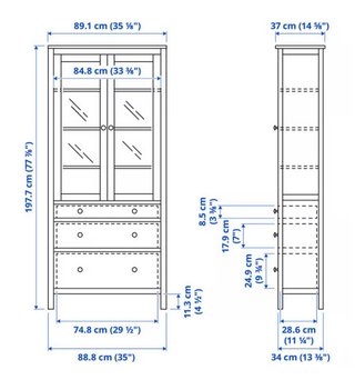 Vitrina IKEA HEMNES blanca con 3 cajones