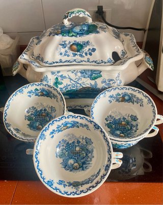 Sopera grande y 6 cuencos vajilla inglesa
