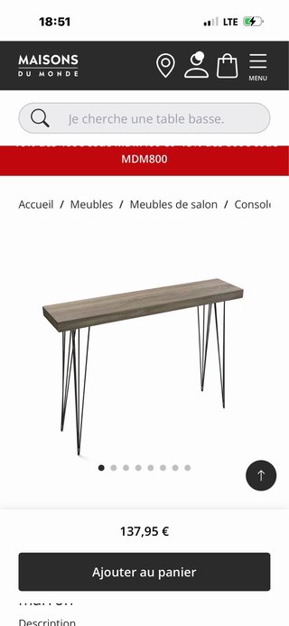 Consolle in legno con gambe in metallo