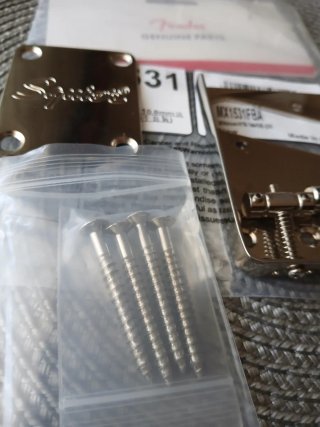 Puente Fender Dorado y Neckplate Squier