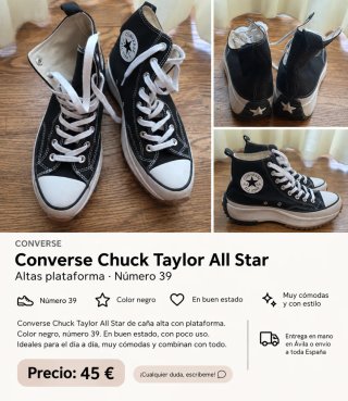 Converse Chuck Taylor All Star Plataforma Talla 39