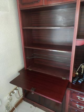 Mueble salón librería TV y bar madera