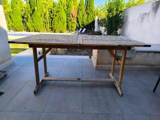Conjunto mesa y 5 sillas teka jardín