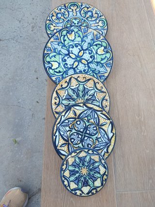Set 5 platos cerámica pintados a mano decorativos