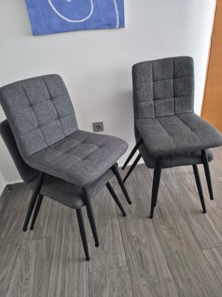 4 Sillas Comedor Tapizadas Tela Gris