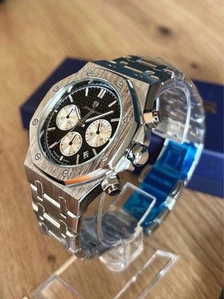 Reloj Poedagar Aok Cronómetro Plata Negro