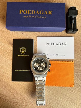 Reloj Poedagar Aok Cronómetro Plata Negro