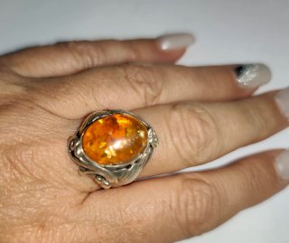 Anillo Plata con Ámbar Naranja