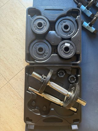 Kit Gimnasio - pesas, barra, rueda, mat/manitas