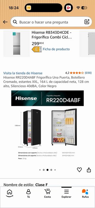 Frigorífico Hisense estrecho rojo