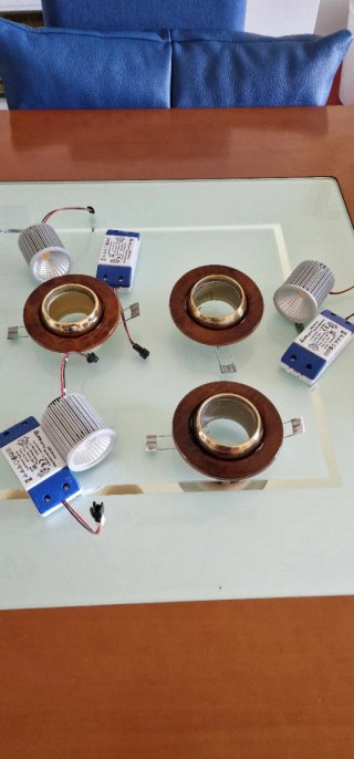 3 Focos LED Empotrables Techo Marrón/Dorado