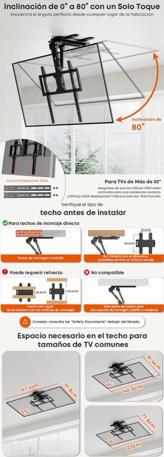 Soporte TV Techo Electrico 37-75 Pulgadas