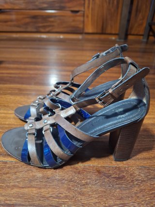 Sandalias Tacón Vicenza Marrón y Azul
