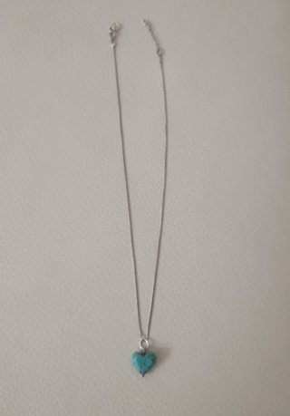 Cadena plata 40cm con colgante corazón turquesa