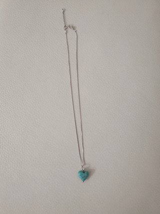 Cadena plata 40cm con colgante corazón turquesa