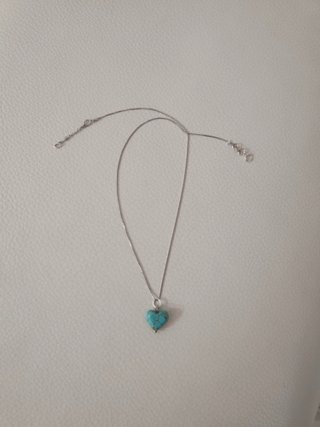 Cadena plata 40cm con colgante corazón turquesa