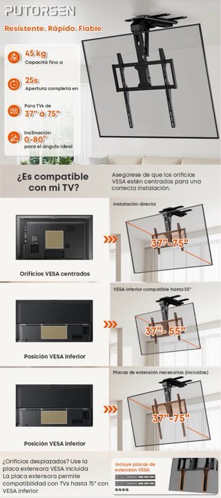 Soporte TV Techo Electrico 37-75 Pulgadas