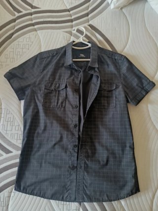 Camisa cuadros manga corta Clockhouse negra