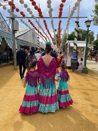 Traje de Flamenca buganvilla y turquesa