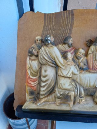 ÚLTIMA CENA ARTE SACRO ESCULTURA VINTAGE ANTIGUA