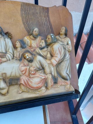 ÚLTIMA CENA ARTE SACRO ESCULTURA VINTAGE ANTIGUA
