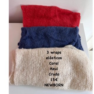 3 Wraps Elásticos Newborn Coral Azul Crudo