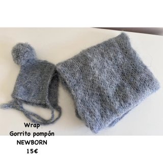 Conjunto gorrito y manta bebé gris