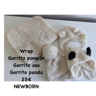 Conjunto Newborn: Gorrito Panda, Oso y Wrap