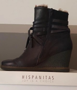Botines Hispanitas Piel Marrón y Negro