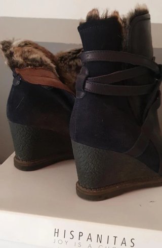Botines Hispanitas Piel Marrón y Negro
