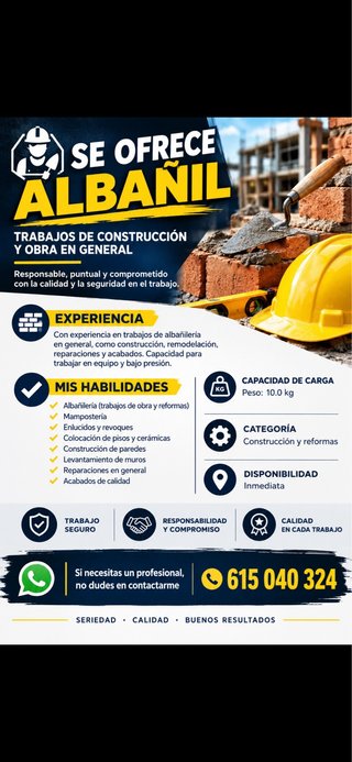 Se ofrece albañil con experiencia.