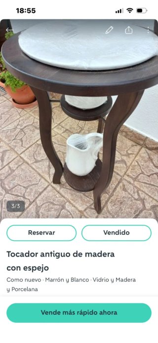 Tocador antiguo madera espejo porcelana