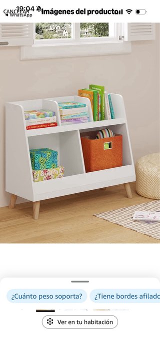 Estantería infantil blanca patas madera
