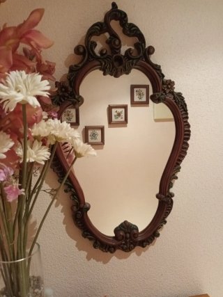 Espejo antiguo recibidor madera y cristal