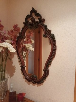 Espejo antiguo recibidor madera y cristal