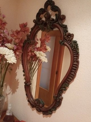 Espejo antiguo recibidor madera y cristal