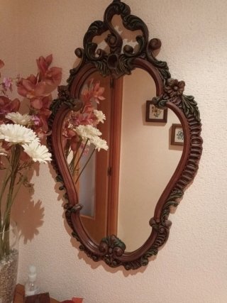Espejo antiguo recibidor madera y cristal