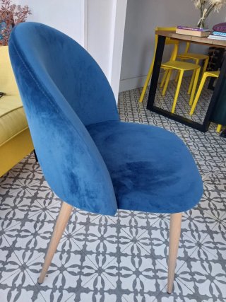 Silla azul terciopelo madera Maisons du Monde
